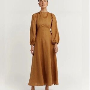 DISSH Dakota Tangerine Linen Midi Dress